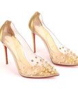 Christian Louboutin Gold Leather And PVC Collaclou Spiked EU 37