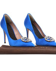 Gucci Blue Satin Crystal Interlocking G Toe Pumps - Size EU 36