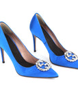 Gucci Blue Satin Crystal Interlocking G Toe Pumps - Size EU 36