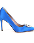 Gucci Blue Satin Crystal Interlocking G Toe Pumps - Size EU 36