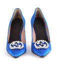 Gucci Blue Satin Crystal Interlocking G Toe Pumps - Size EU 36