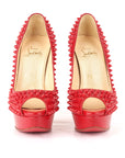 Christian Louboutin Red Patent Leather Pigalle Spikes Platform Pumps - Size EU 36