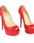 Christian Louboutin Red Patent Leather Pigalle Spikes Platform Pumps - Size EU 36