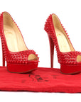 Christian Louboutin Red Patent Leather Pigalle Spikes Platform Pumps - Size EU 36