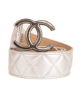 Chanel Silver Leather Quilted Belt Size 34"