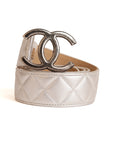 Chanel Silver Leather Quilted Belt Size 34"