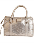 Versace Silver Ostrich Embossed Leather Snap Out Of It Satchel