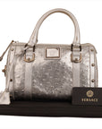 Versace Silver Ostrich Embossed Leather Snap Out Of It Satchel