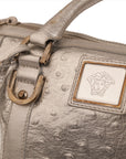 Versace Silver Ostrich Embossed Leather Snap Out Of It Satchel