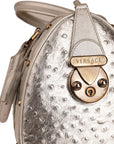 Versace Silver Ostrich Embossed Leather Snap Out Of It Satchel