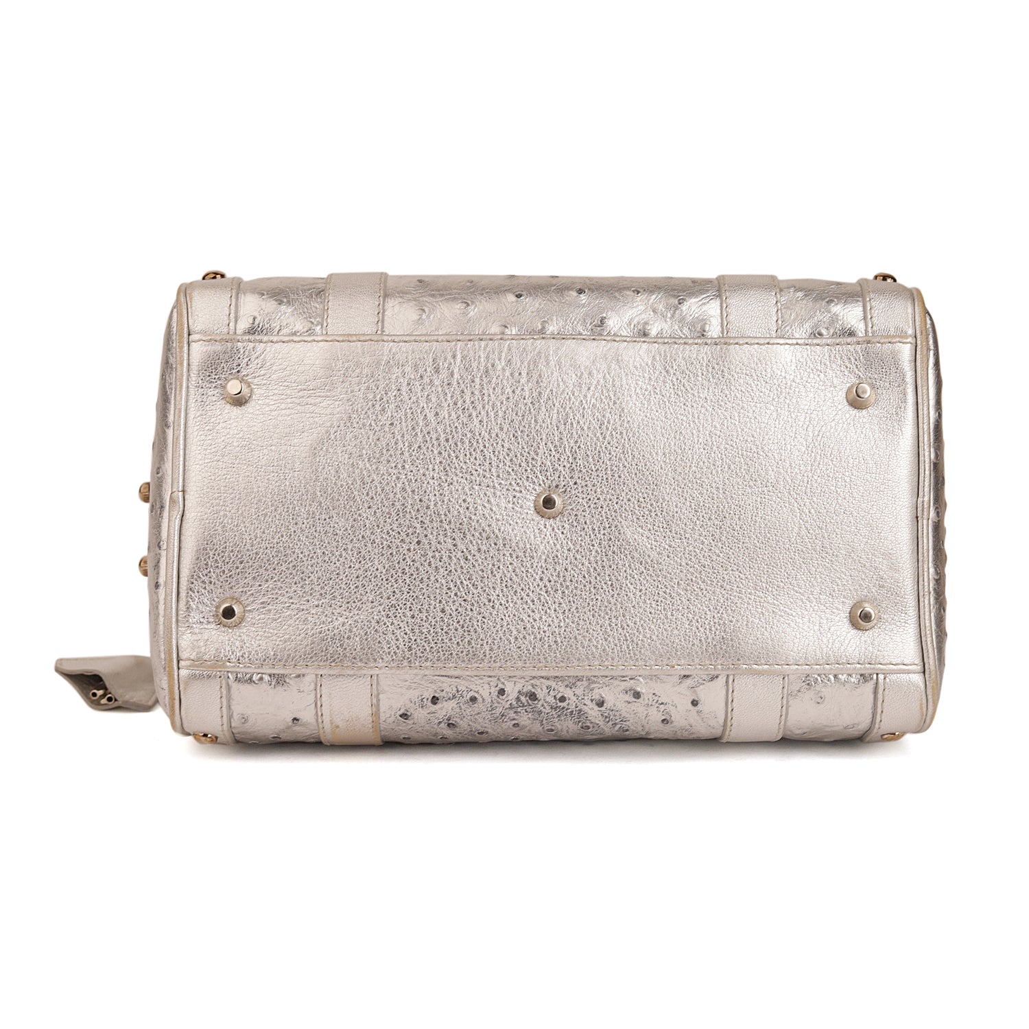 Versace Silver Ostrich Embossed Leather Snap Out Of It Satchel