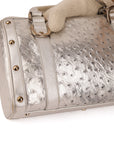 Versace Silver Ostrich Embossed Leather Snap Out Of It Satchel