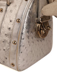 Versace Silver Ostrich Embossed Leather Snap Out Of It Satchel