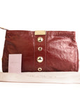 Jimmy Choo Leather Crinkled Zulu Grommet Embellished Zip Clutch