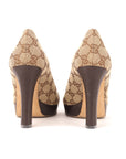 Gucci Brown Monogram Canvas Peep Toe Pumps - Size EU 36