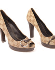 Gucci Brown Monogram Canvas Peep Toe Pumps - Size EU 36