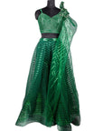 Emerald Green Handwoven Tulle Lehenga Set