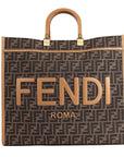 Fendi Sunshine Large Brown FF Jacquard Fabric Shopper