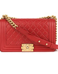 CHANEL Red Medium Lambskin Boy Flap Bag