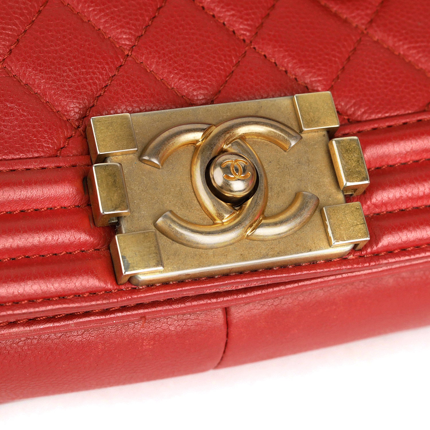 CHANEL Red Medium Lambskin Boy Flap Bag