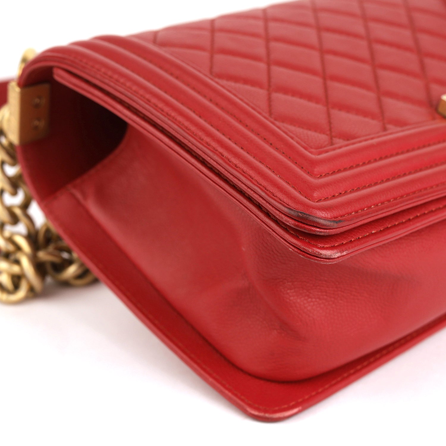 CHANEL Red Medium Lambskin Boy Flap Bag