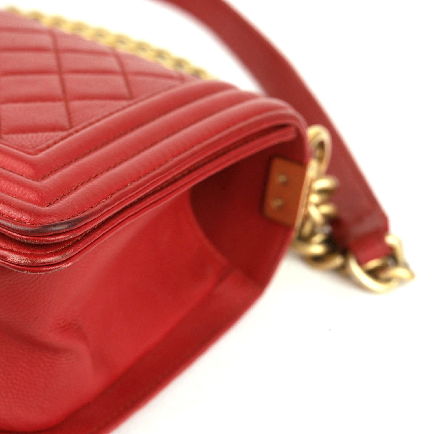 CHANEL Red Medium Lambskin Boy Flap Bag