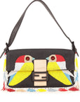 Fendi Denim Multicolor Beaded Fringe Qutweet Bird Baguette Bag