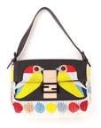 Fendi Denim Multicolor Beaded Fringe Qutweet Bird Baguette Bag