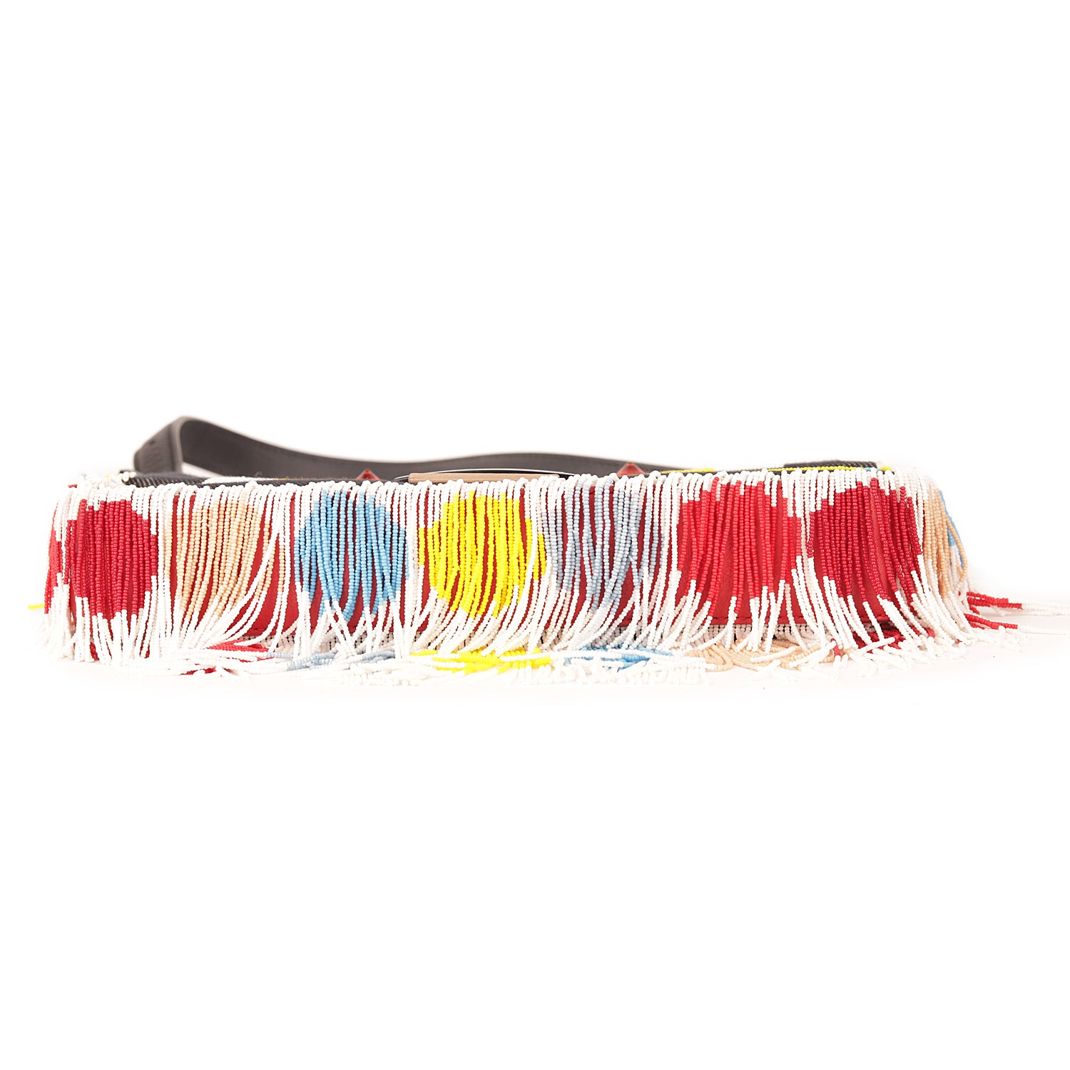 Fendi Denim Multicolor Beaded Fringe Qutweet Bird Baguette Bag