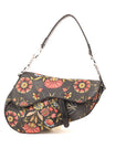 Christian Dior Black Canvas And Leather Vintage Floral Print Saddle Bag