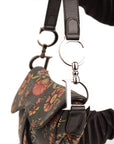 Christian Dior Black Canvas And Leather Vintage Floral Print Saddle Bag