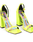 Versace Patent Leather Block-heel Sandals In Neon Yellow - Size EU 38.5