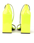 Versace Patent Leather Block-heel Sandals In Neon Yellow - Size EU 38.5