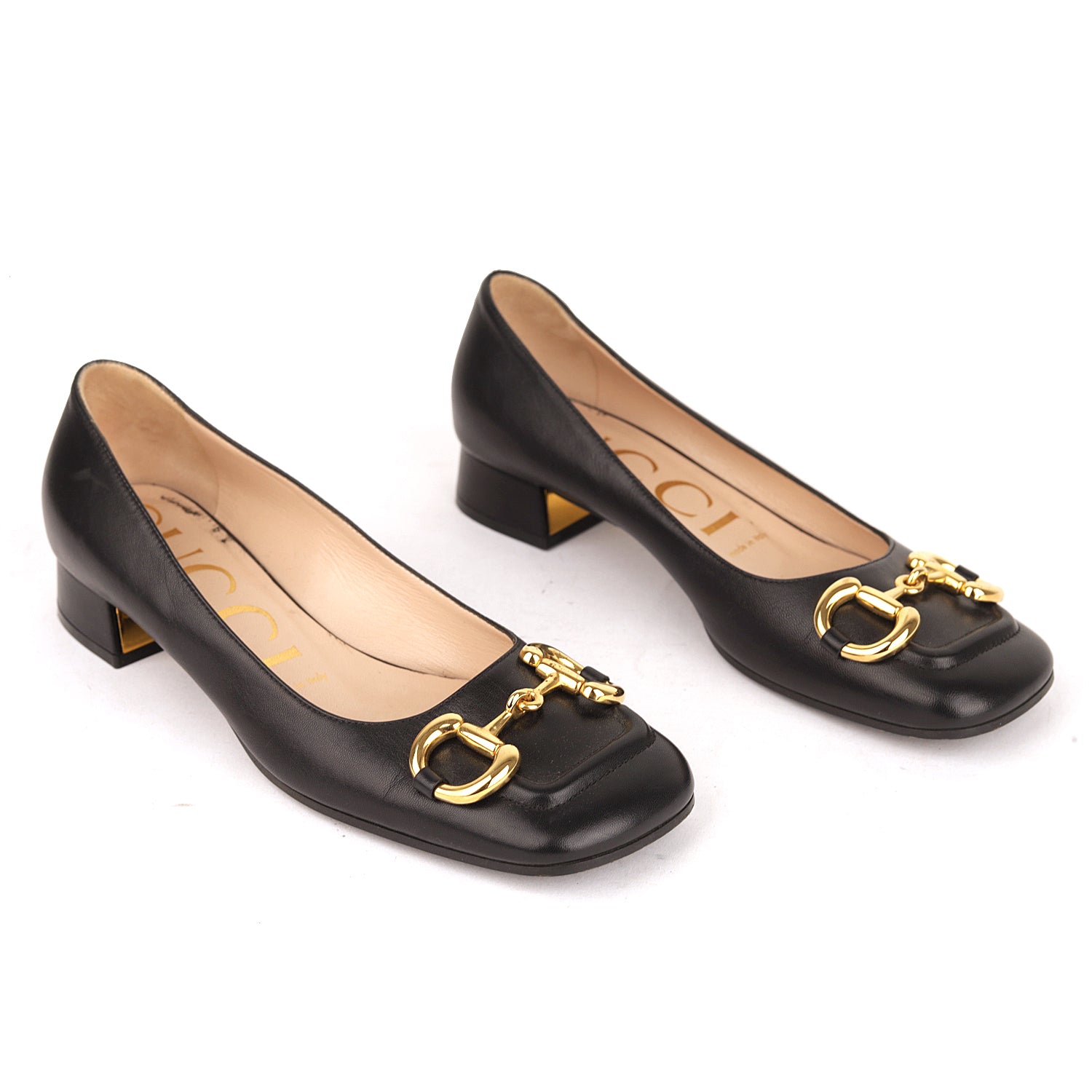 Gucci Black Leather Horsebit Block Heel Pumps EU- 36.5