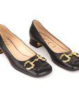 Gucci Black Leather Horsebit Block Heel Pumps EU- 36.5