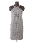 Michael Kors Black & White Check Gold Tone Choker Halter Neckline Dress