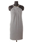 Michael Kors Black & White Check Gold Tone Choker Halter Neckline Dress