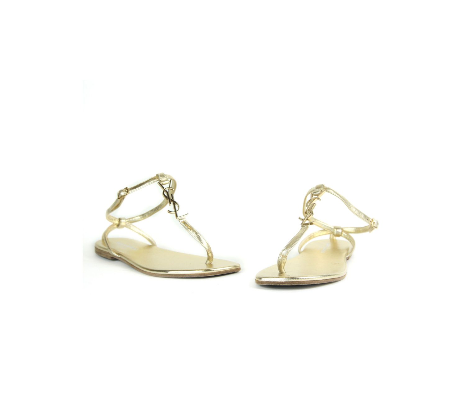 Gold Monogram Metallic Flat Thong Sandals (Size - 36.5'')