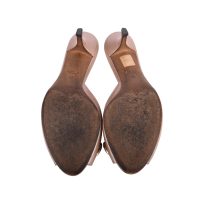 Beige Guccissima Patent Leather Peep Toe Horsebit Slides